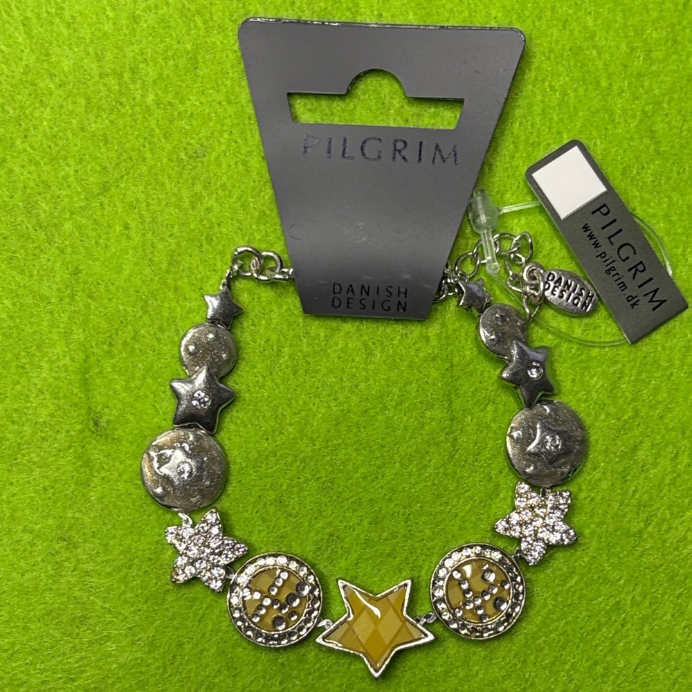 Pilgrim Silver Tone and Yellow Argyle Star and Crystal Accents Bracelet